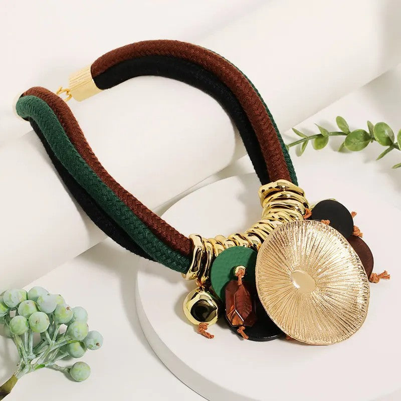 Green Rope Sunburst Necklace