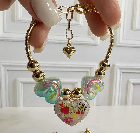 Colorful Heart & Smile Charm Bracelet