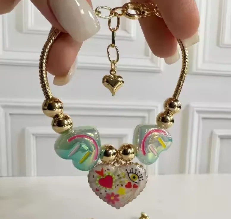 Colorful Heart & Smile Charm Bracelet