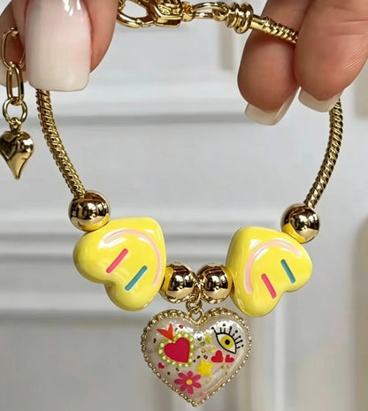Colorful Heart & Smile Charm Bracelet