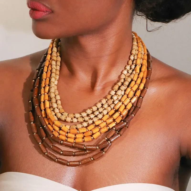 Layered Wooden Bead Necklace