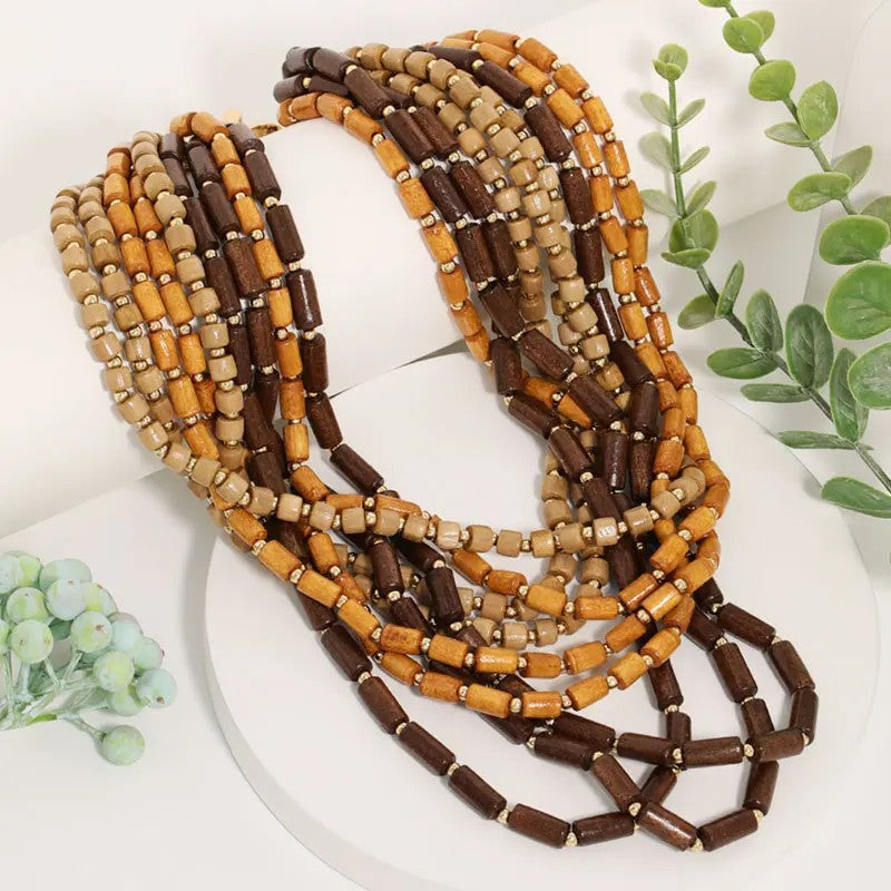 Layered Wooden Bead Necklace