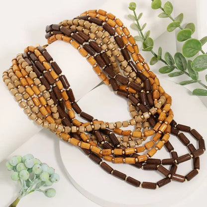 Layered Wooden Bead Necklace