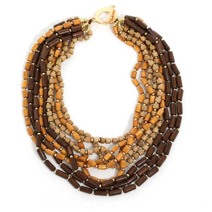 Layered Wooden Bead Necklace
