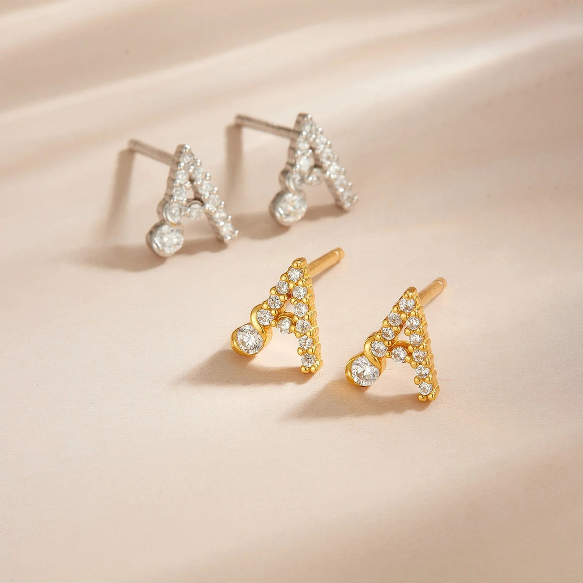 Rose Gold Crystal Initial Letter Stud Earrings