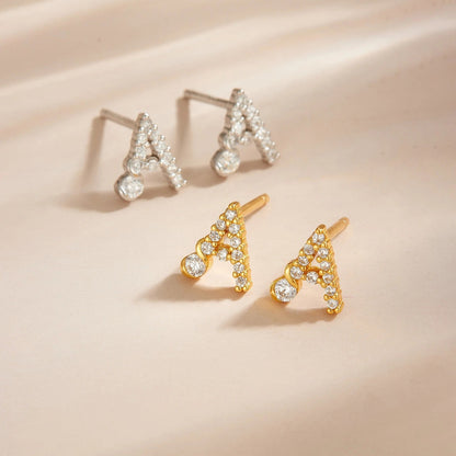 Rose Gold Crystal Initial Letter Stud Earrings