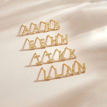 Rose Gold Crystal Initial Letter Stud Earrings