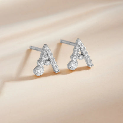 Rose Gold Crystal Initial Letter Stud Earrings