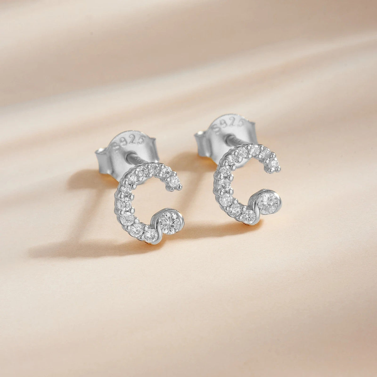 Rose Gold Crystal Initial Letter Stud Earrings