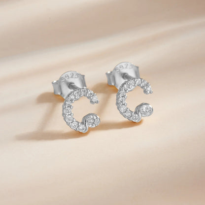 Rose Gold Crystal Initial Letter Stud Earrings