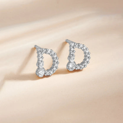 Rose Gold Crystal Initial Letter Stud Earrings