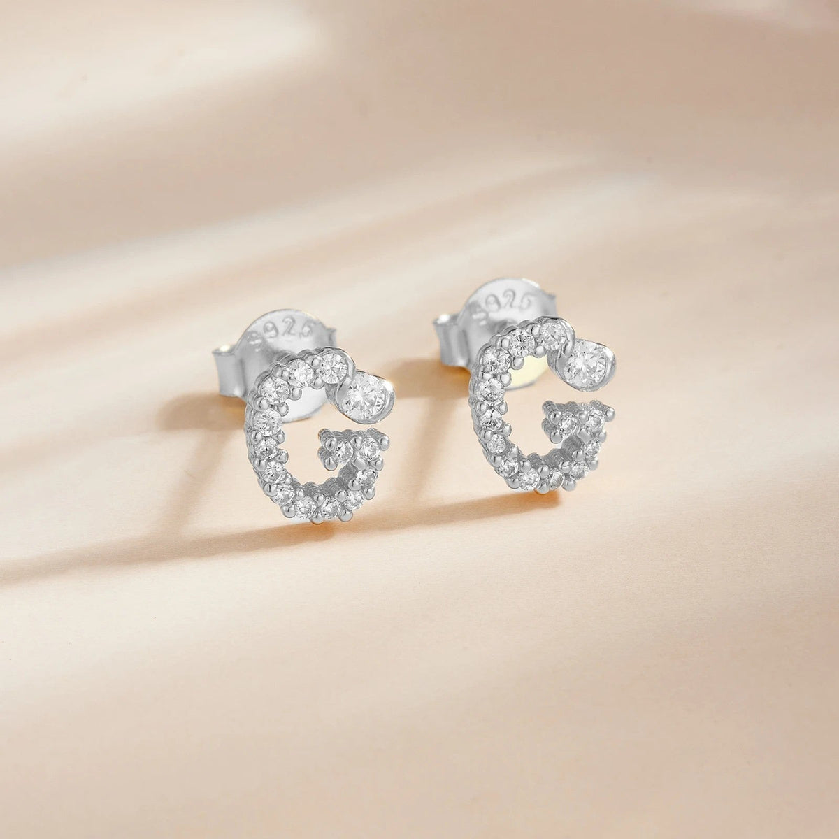 Rose Gold Crystal Initial Letter Stud Earrings