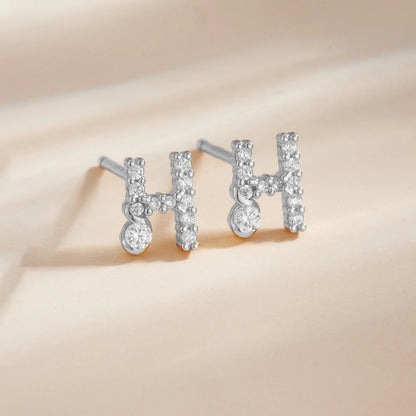 Rose Gold Crystal Initial Letter Stud Earrings