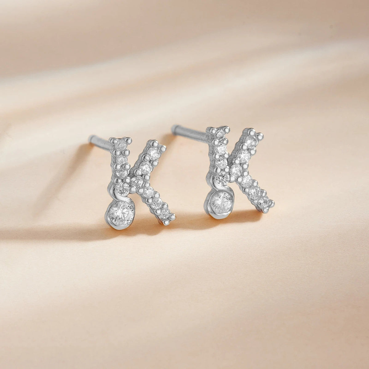 Rose Gold Crystal Initial Letter Stud Earrings