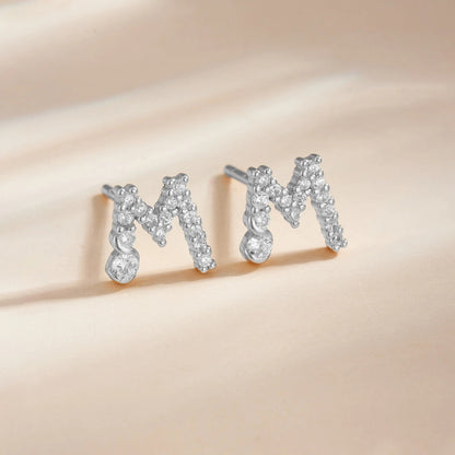 Rose Gold Crystal Initial Letter Stud Earrings