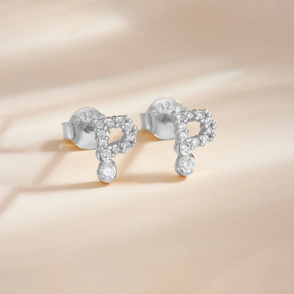 Rose Gold Crystal Initial Letter Stud Earrings