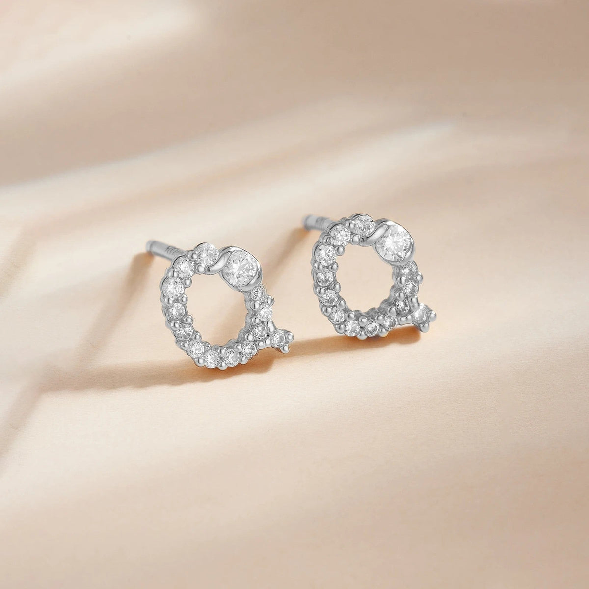 Rose Gold Crystal Initial Letter Stud Earrings