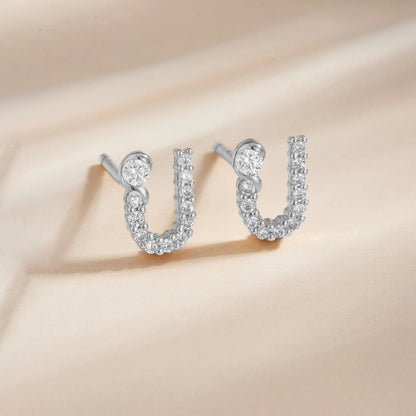 Rose Gold Crystal Initial Letter Stud Earrings