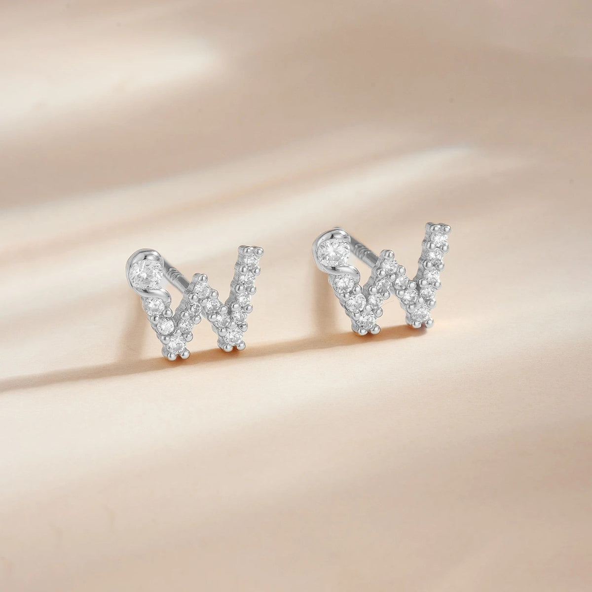 Rose Gold Crystal Initial Letter Stud Earrings