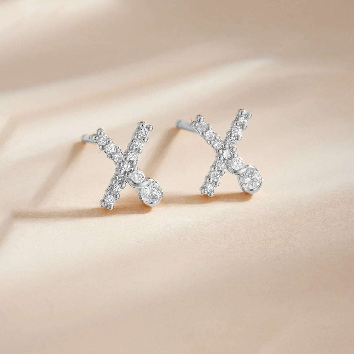 Rose Gold Crystal Initial Letter Stud Earrings