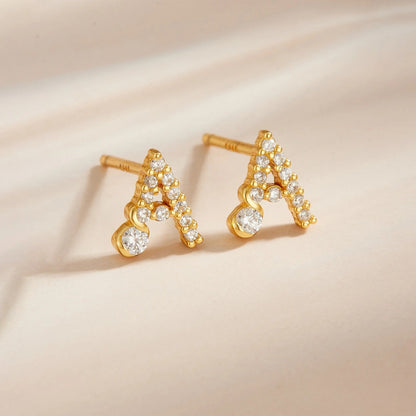 Rose Gold Crystal Initial Letter Stud Earrings