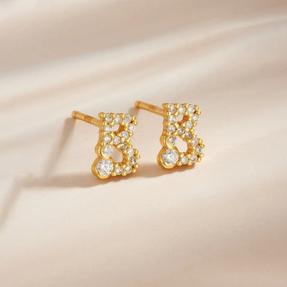 Rose Gold Crystal Initial Letter Stud Earrings