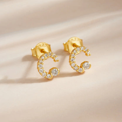 Rose Gold Crystal Initial Letter Stud Earrings