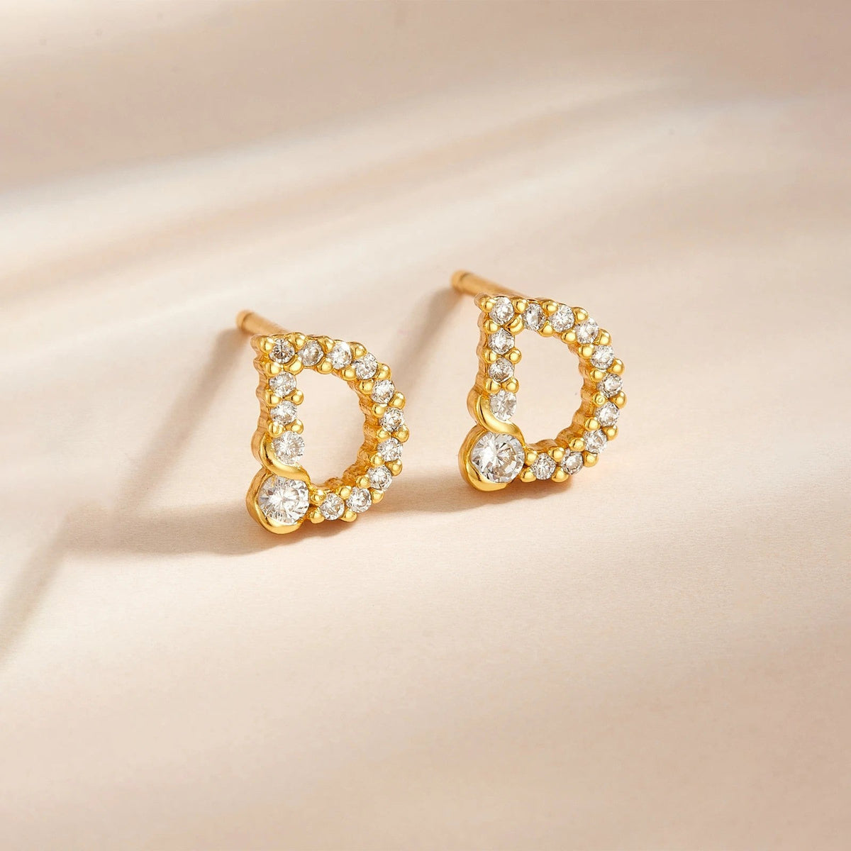 Rose Gold Crystal Initial Letter Stud Earrings