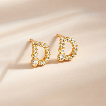 Rose Gold Crystal Initial Letter Stud Earrings