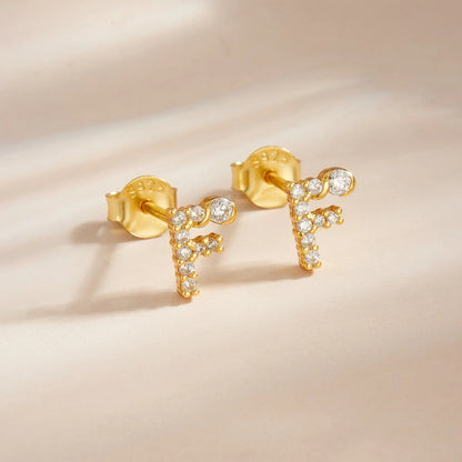 Rose Gold Crystal Initial Letter Stud Earrings