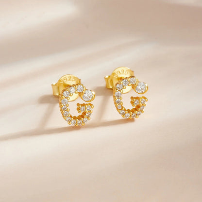 Rose Gold Crystal Initial Letter Stud Earrings