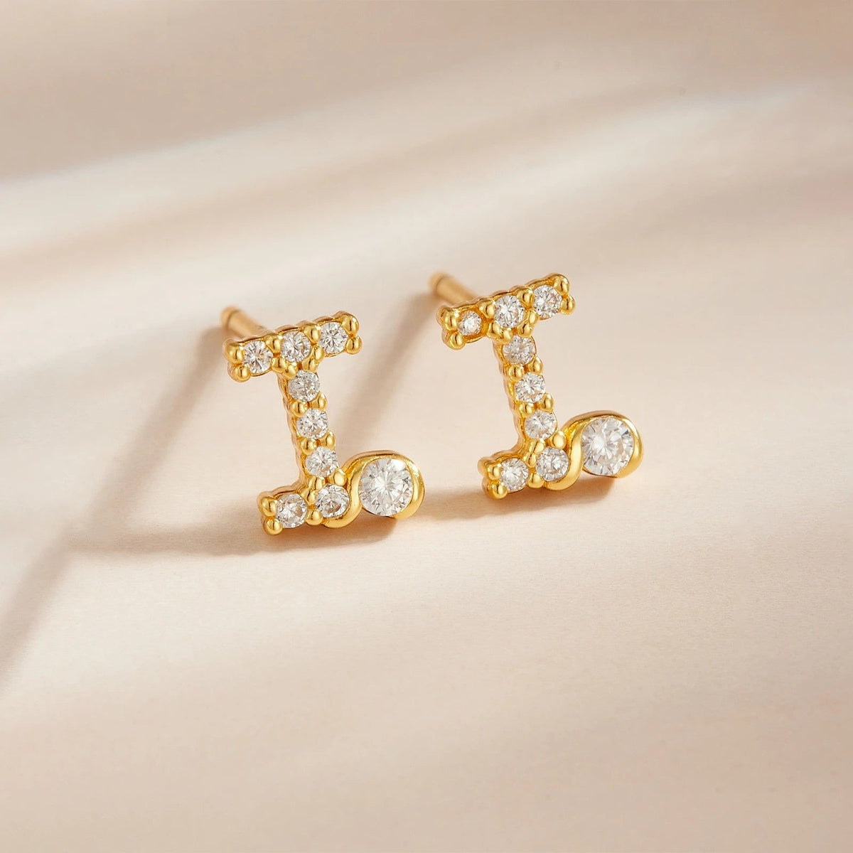 Rose Gold Crystal Initial Letter Stud Earrings