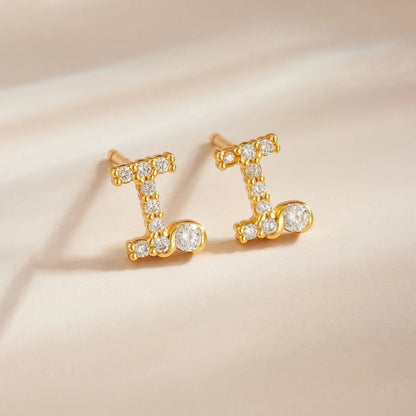 Rose Gold Crystal Initial Letter Stud Earrings