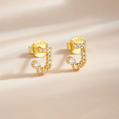 Rose Gold Crystal Initial Letter Stud Earrings