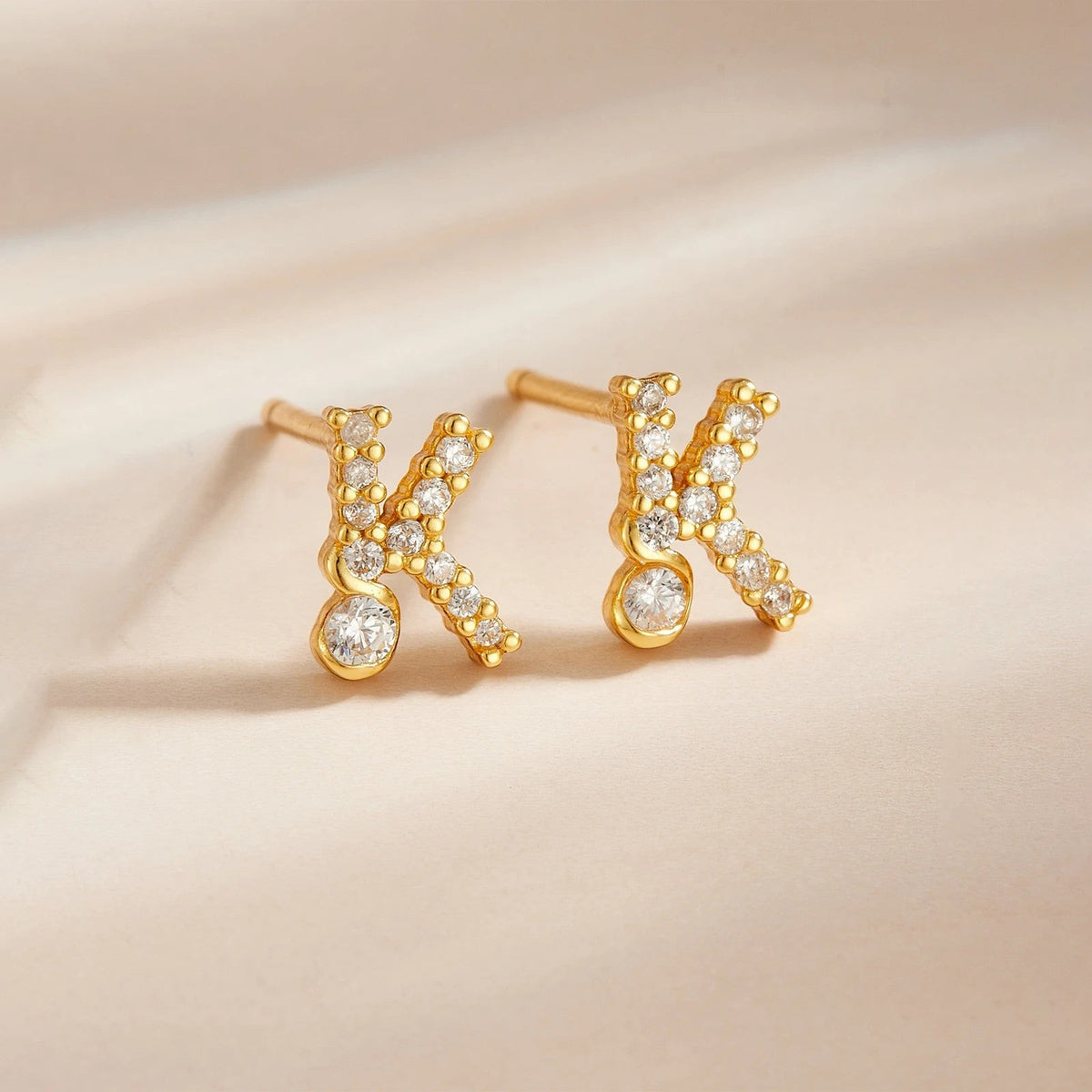 Rose Gold Crystal Initial Letter Stud Earrings