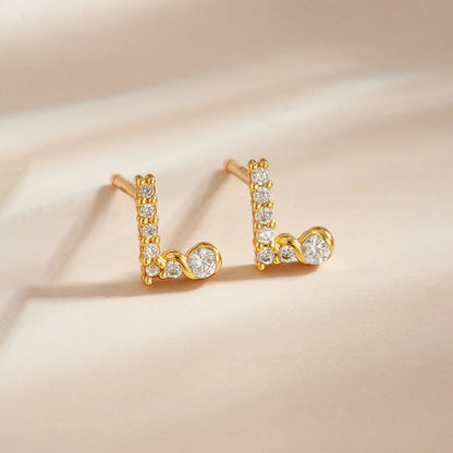 Rose Gold Crystal Initial Letter Stud Earrings