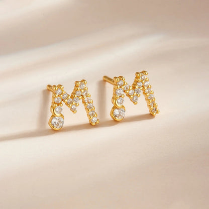 Rose Gold Crystal Initial Letter Stud Earrings
