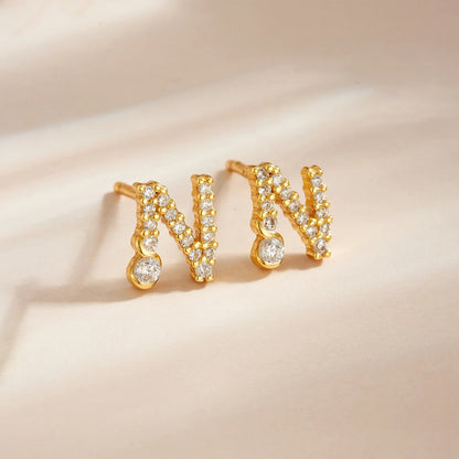Rose Gold Crystal Initial Letter Stud Earrings