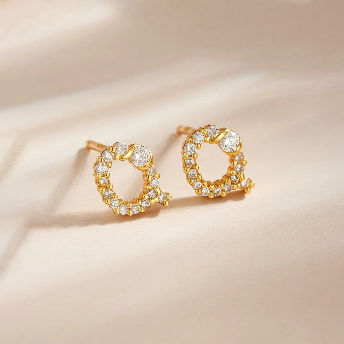 Rose Gold Crystal Initial Letter Stud Earrings