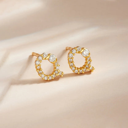 Rose Gold Crystal Initial Letter Stud Earrings