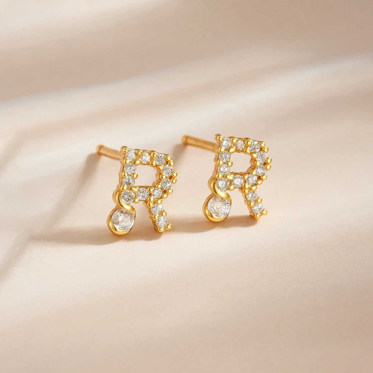 Rose Gold Crystal Initial Letter Stud Earrings