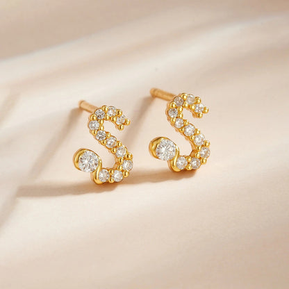 Rose Gold Crystal Initial Letter Stud Earrings