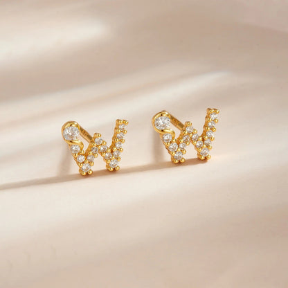 Rose Gold Crystal Initial Letter Stud Earrings