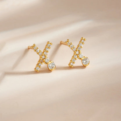 Rose Gold Crystal Initial Letter Stud Earrings