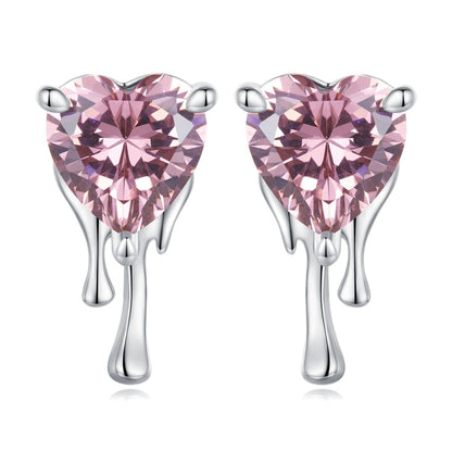 Pink Crystal Melting Heart Stud Earrings
