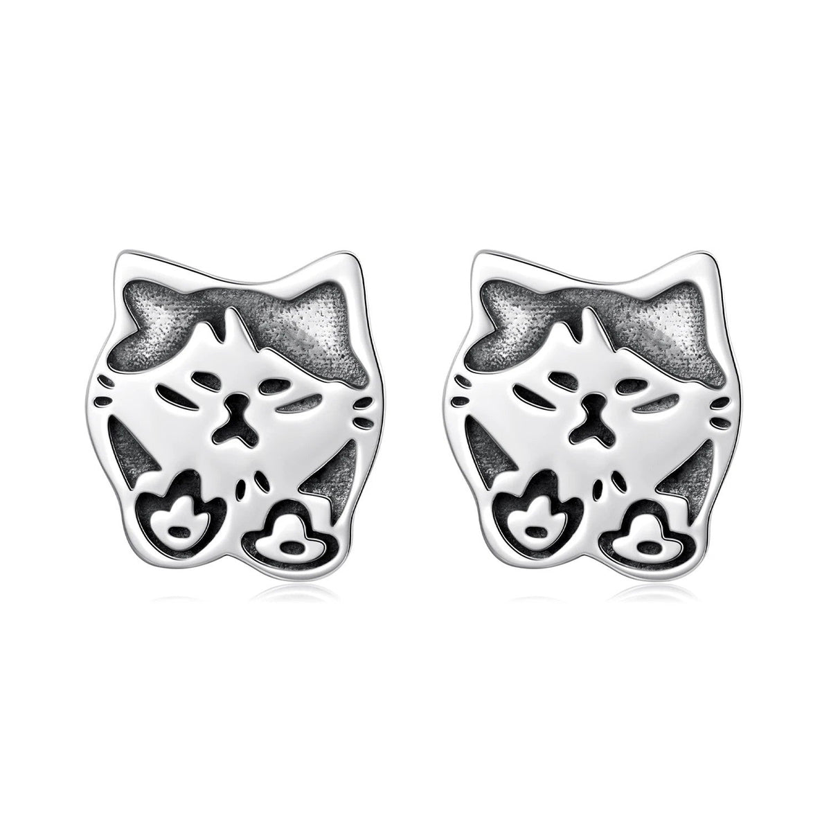 Oxidized Graffiti Cat Stud Earrings