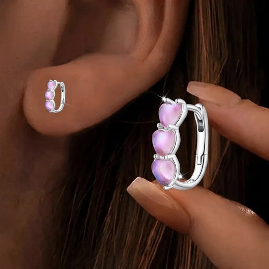 Triple Pink Heart Hoop Earrings