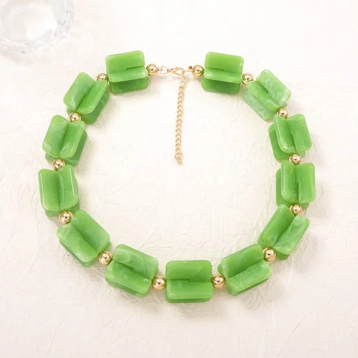 Green & White Bead Statement Necklace
