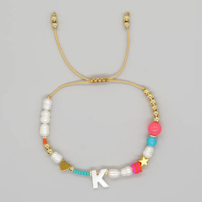 Pearl & Initial Beaded Bracelet