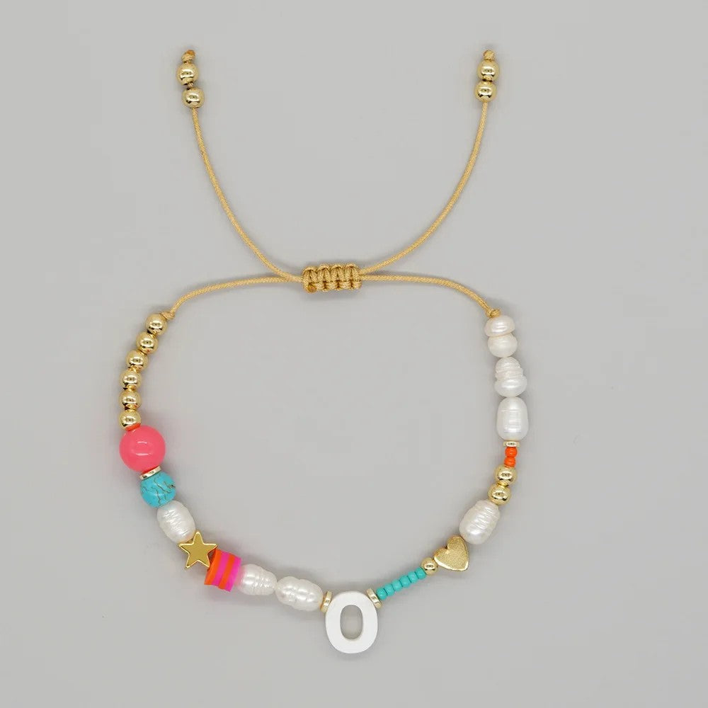 Pearl & Initial Beaded Bracelet